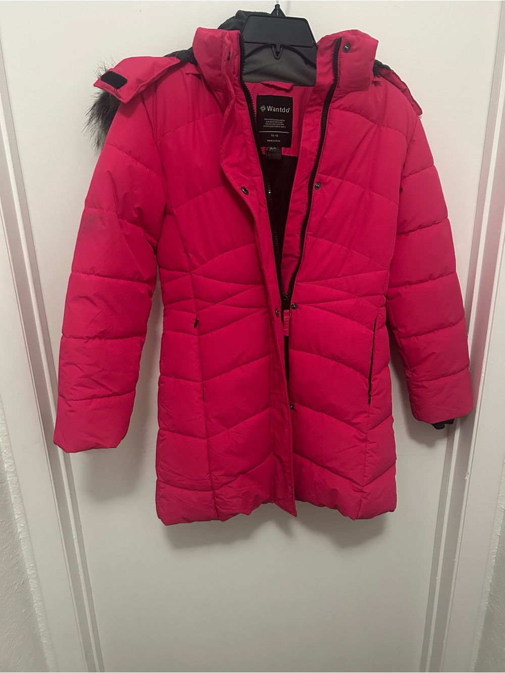 Wantdo Girls' Hot Pink Quilted Puffer Coat with Faux Fur Hood